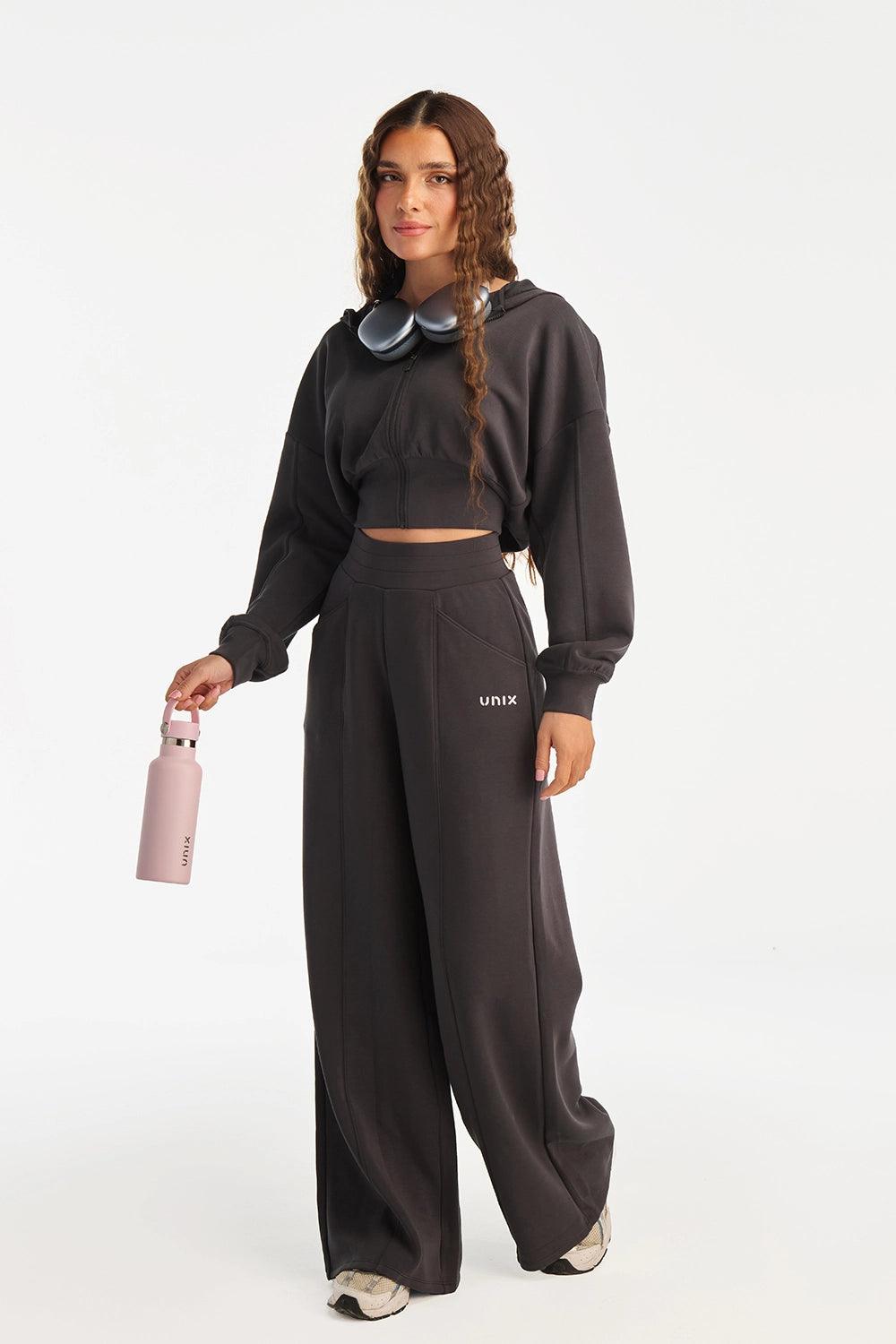 Waist Tone Set Grey - ليجنز هاي ويست رمادي وكروب توب رياضي للنساء بقصة داعمة - UNIX