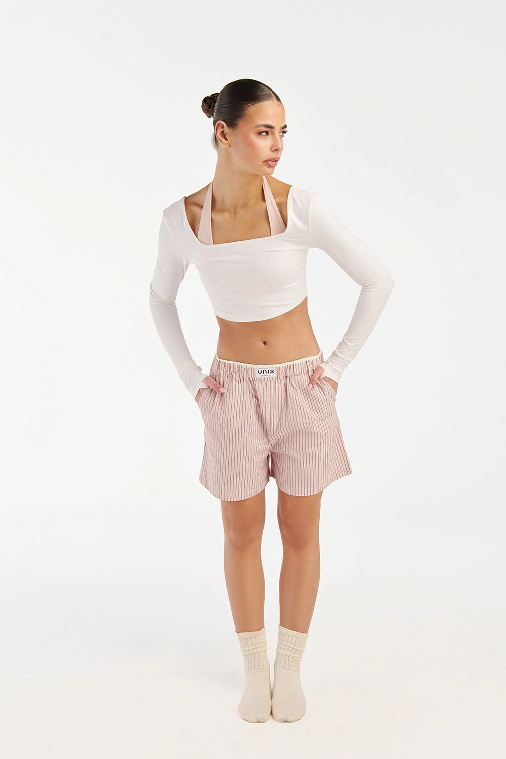 Cream white top women styled outfit elegant minimal style - UNIX | توب أبيض كريمي نسائي بإطلالة متكاملة راقية وبسيطة - UNIX