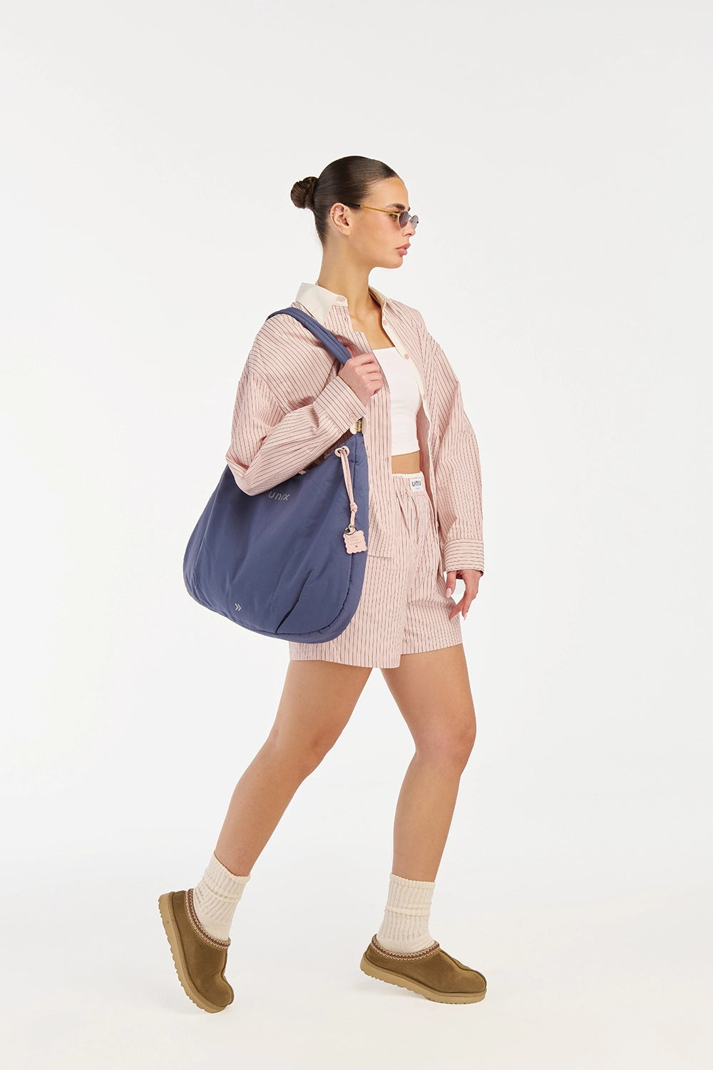 Pink lounge shorts set styling outfit cute comfortable home wear - UNIX | طقم شورت لاونج بينك بتنسيق لطيف ومريح ملابس منزلية أنيقة - UNIX