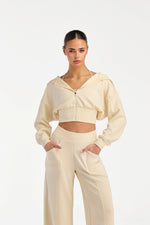 Waist Tone Set Off White - طقم رياضي أوف وايت للنساء بكروب توب وليجنز هاي ويست - UNIX