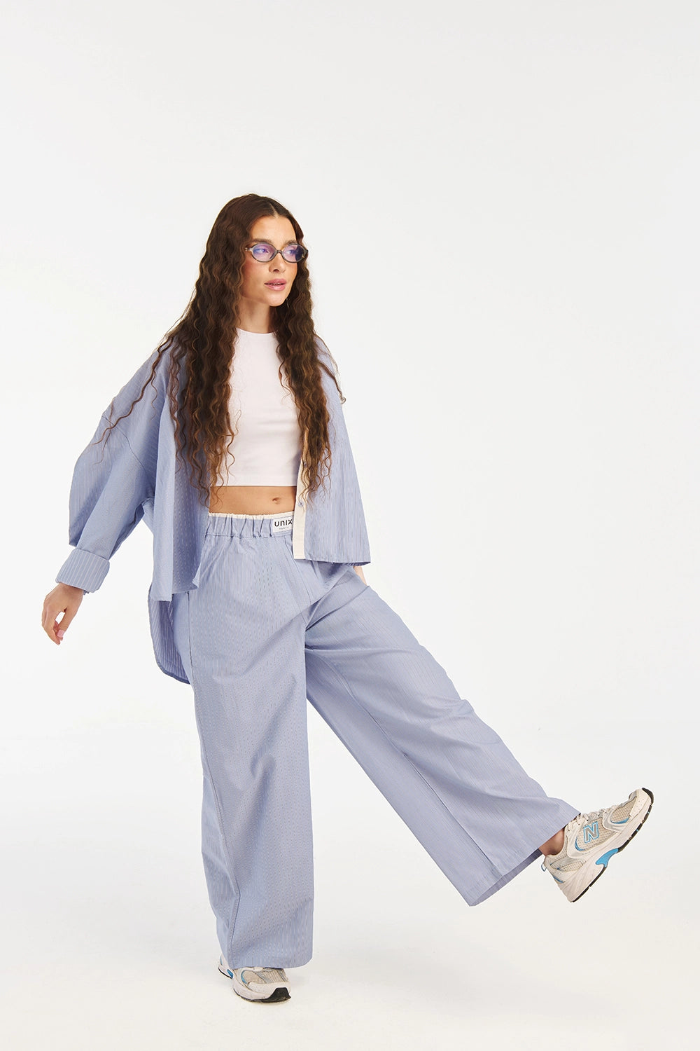 Women sky blue cotton outfit soft elegant minimalist style - UNIX | إطلالة قطن نسائية أزرق سماوي ناعمة وأنيقة بستايل بسيط - UNIX