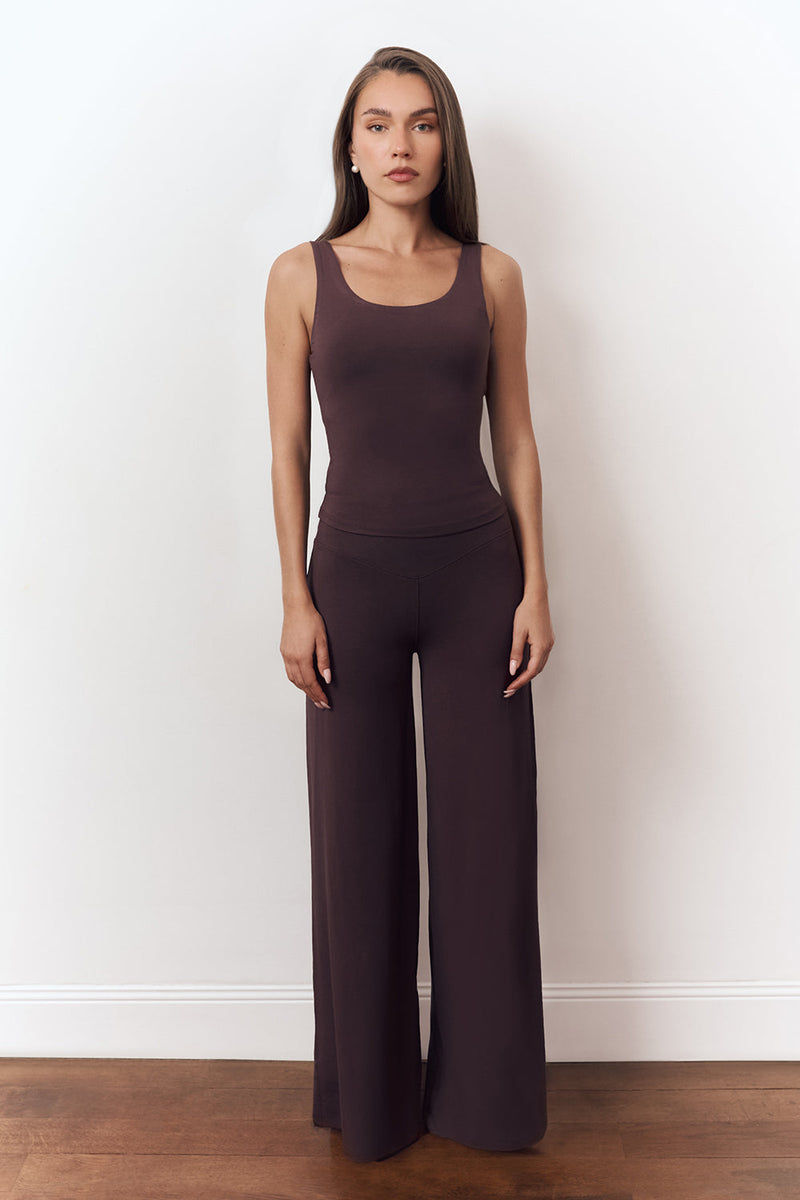 Dusk bamboo pants women V shaped waistband smooth front - UNIX | بنطلون بامبو غسق نسائي بحزام على شكل V وواجهة أمامية ناعمة - UNIX
