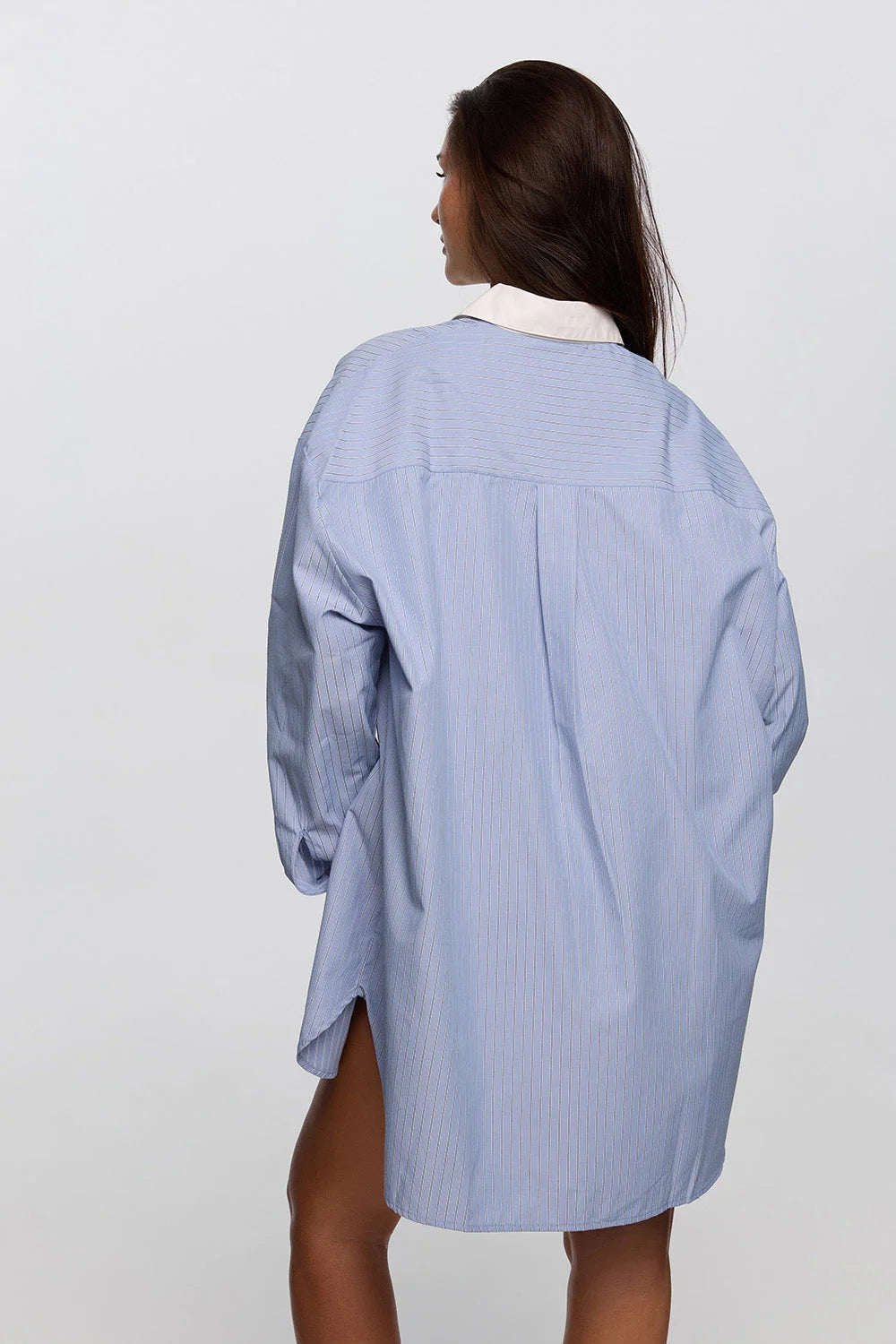 Women sky blue oversized shirt lounge style soft cotton - UNIX | قميص فضفاض نسائي أزرق سماوي بستايل لاونج قطن ناعم - UNIX