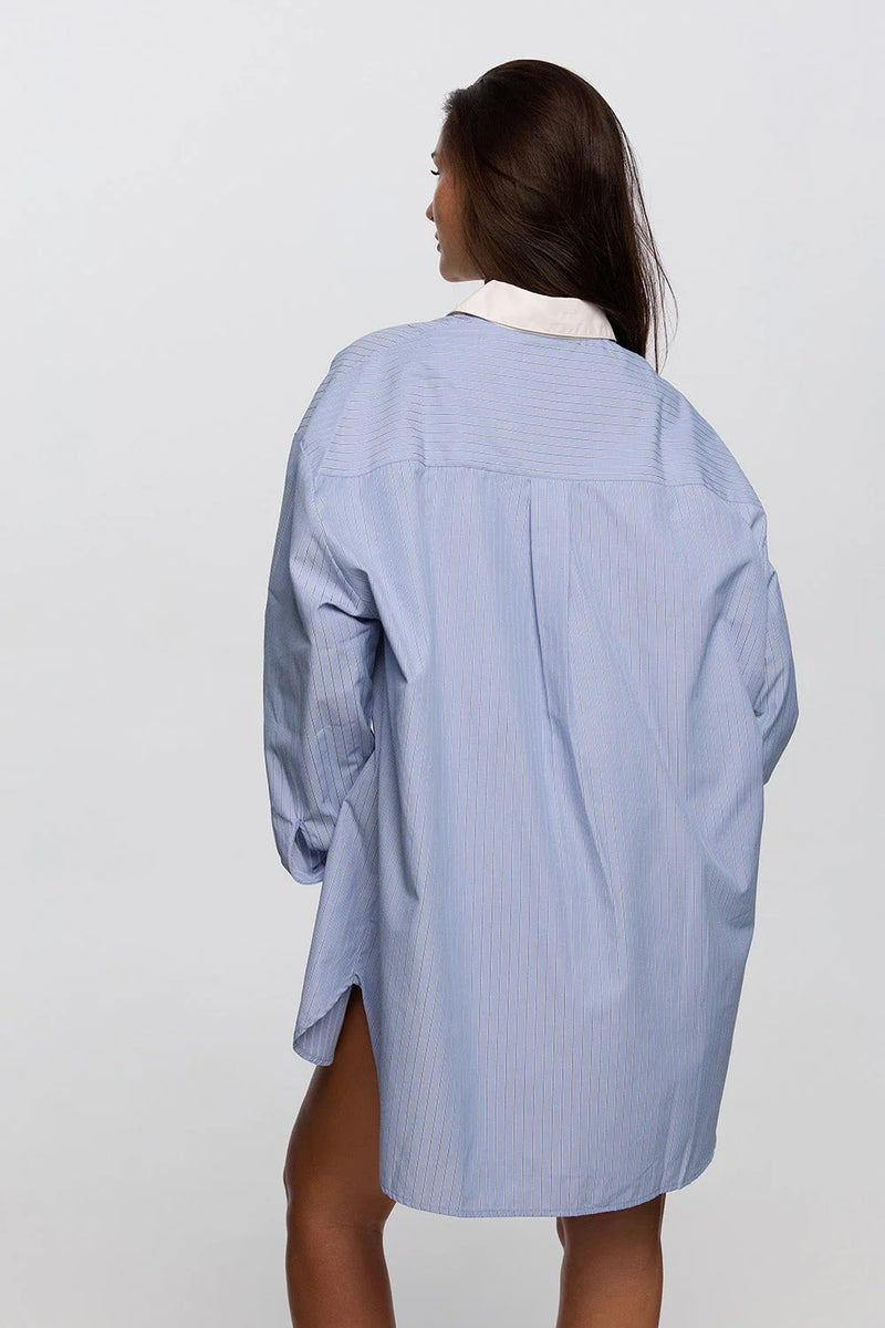 Women sky blue oversized shirt lounge style soft cotton - UNIX | قميص فضفاض نسائي أزرق سماوي بستايل لاونج قطن ناعم - UNIX