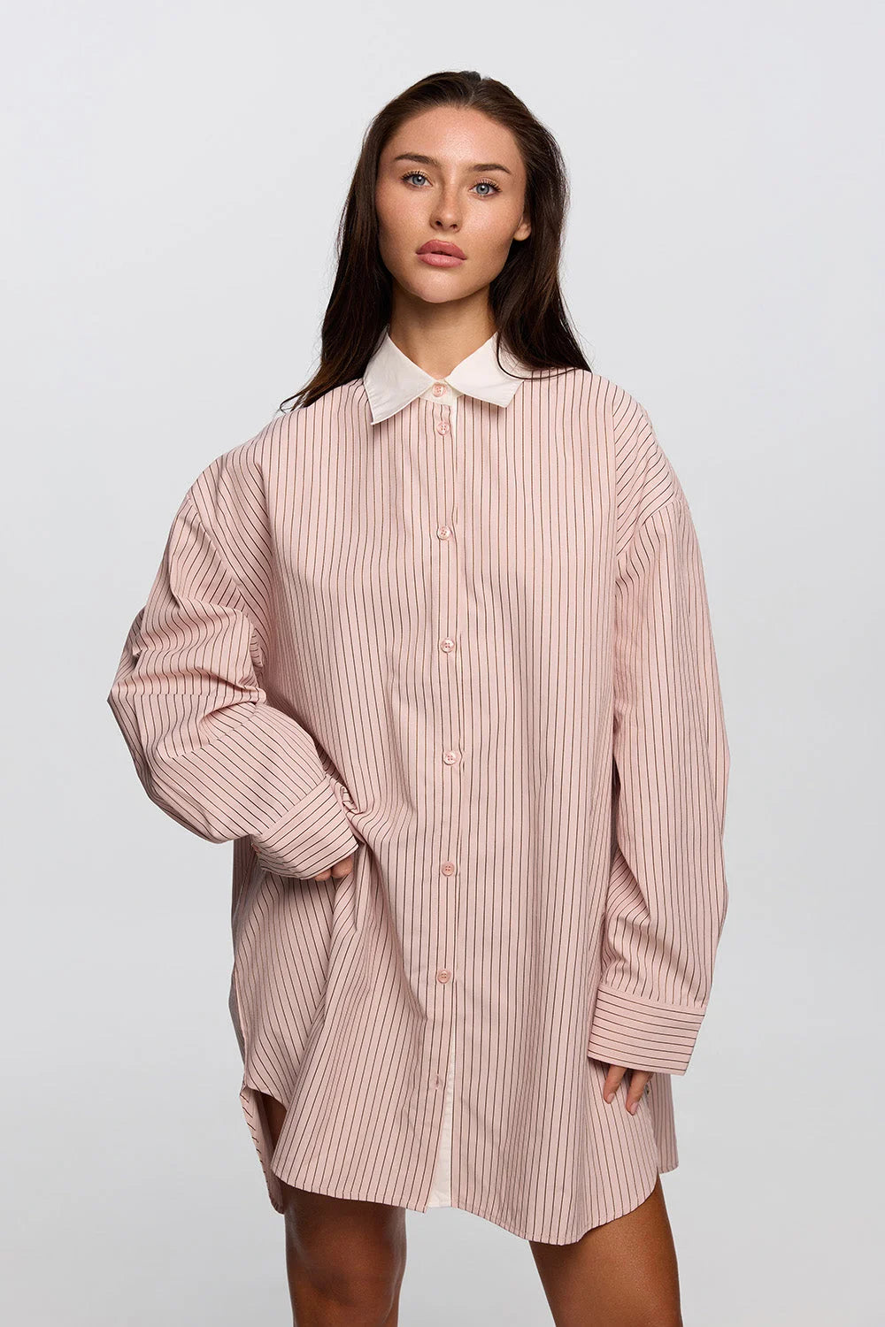 Whip pink boyfriend shirt women oversized soft cotton blend - UNIX | قميص بويفريند نسائي بينك فضفاض بقماش قطني ناعم - UNIX