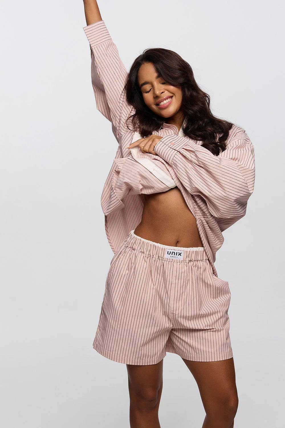 Women comfy lounge shorts outfit soft fabric casual chic look - UNIX | شورت نسائي مريح بقماش ناعم إطلالة كاجوال شيك مناسبة للاستخدام اليومي