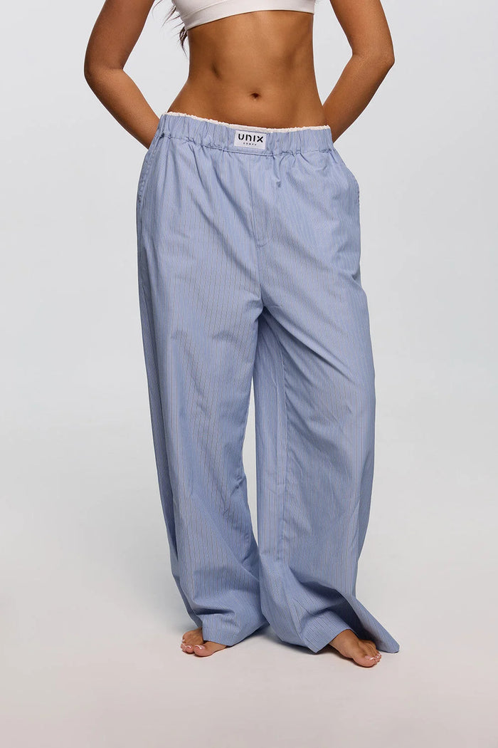Sky blue lounge pants for women high waist soft cotton blend - UNIX | بنطلون لاونج نسائي أزرق سماوي بخصر عالي قطن ناعم وانسيابي - UNIX