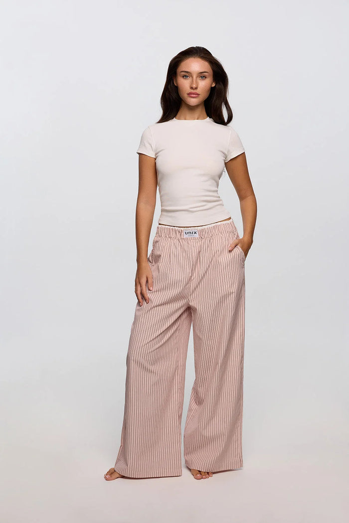 Whip pink lounge pants women high waist soft cotton blend - UNIX | بنطلون لاونج نسائي بينك بخصر عالي من قماش قطني ناعم - UNIX