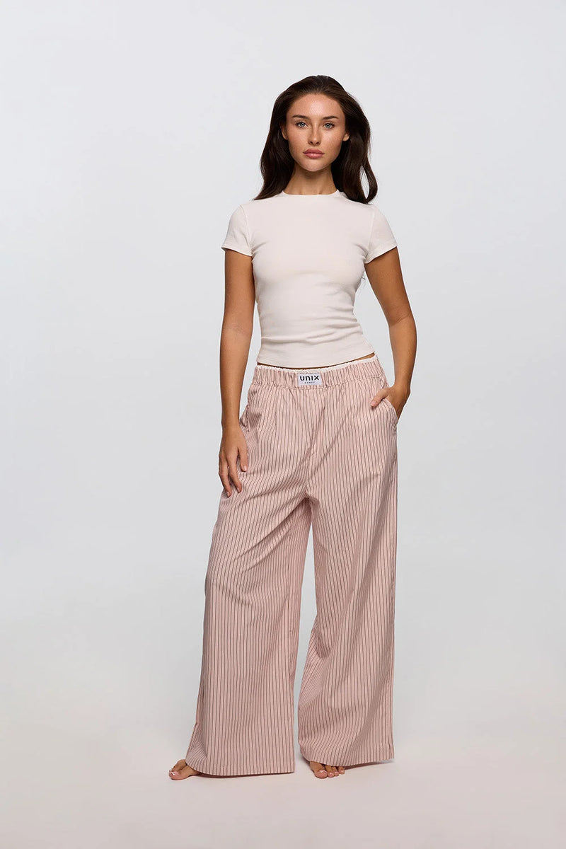 Whip pink lounge pants women high waist soft cotton blend - UNIX | بنطلون لاونج نسائي بينك بخصر عالي من قماش قطني ناعم - UNIX
