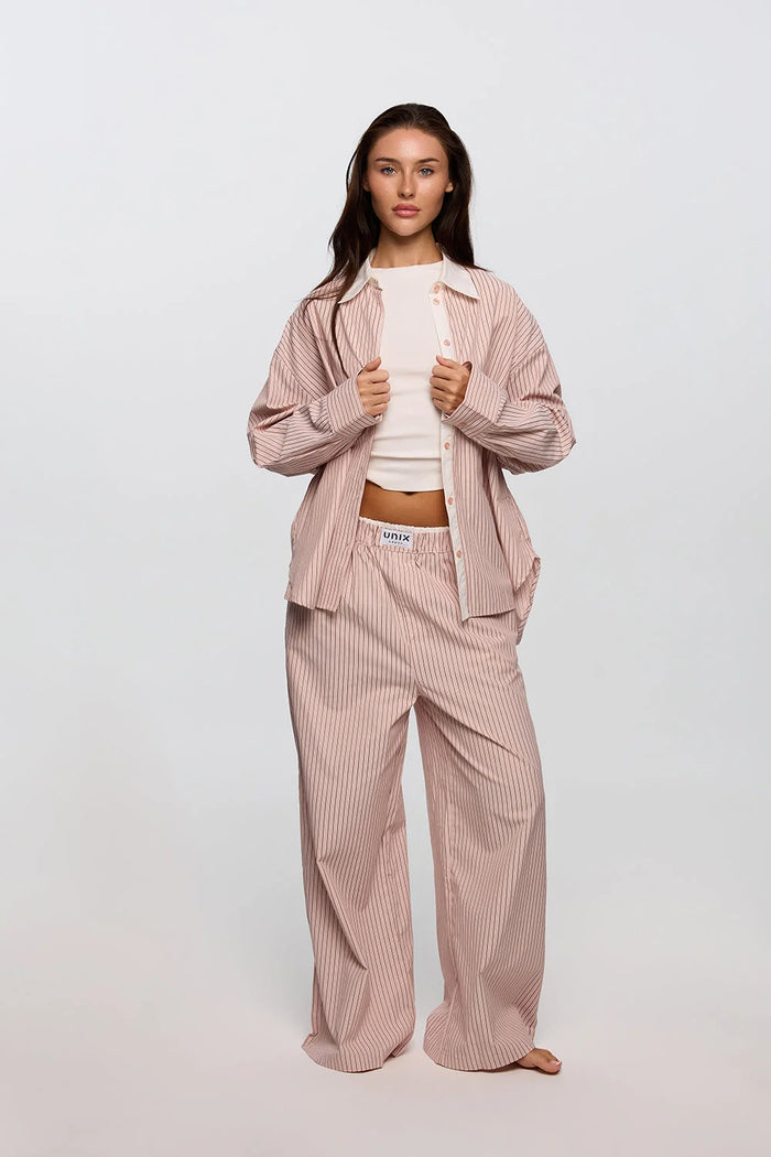 Whip pink comfy pants lounge set women cotton blend home wear - UNIX | طقم بنطلون لاونج بينك نسائي من مزيج القطن ملابس منزلية راقية - UNIX