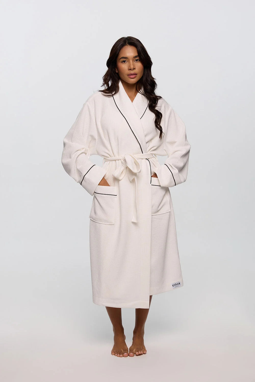 White soft relax robe for women lightweight comfy home wear - UNIX | روب ريلاكس نسائي أبيض ناعم خفيف للبيت مريح وأنيق - UNIX
