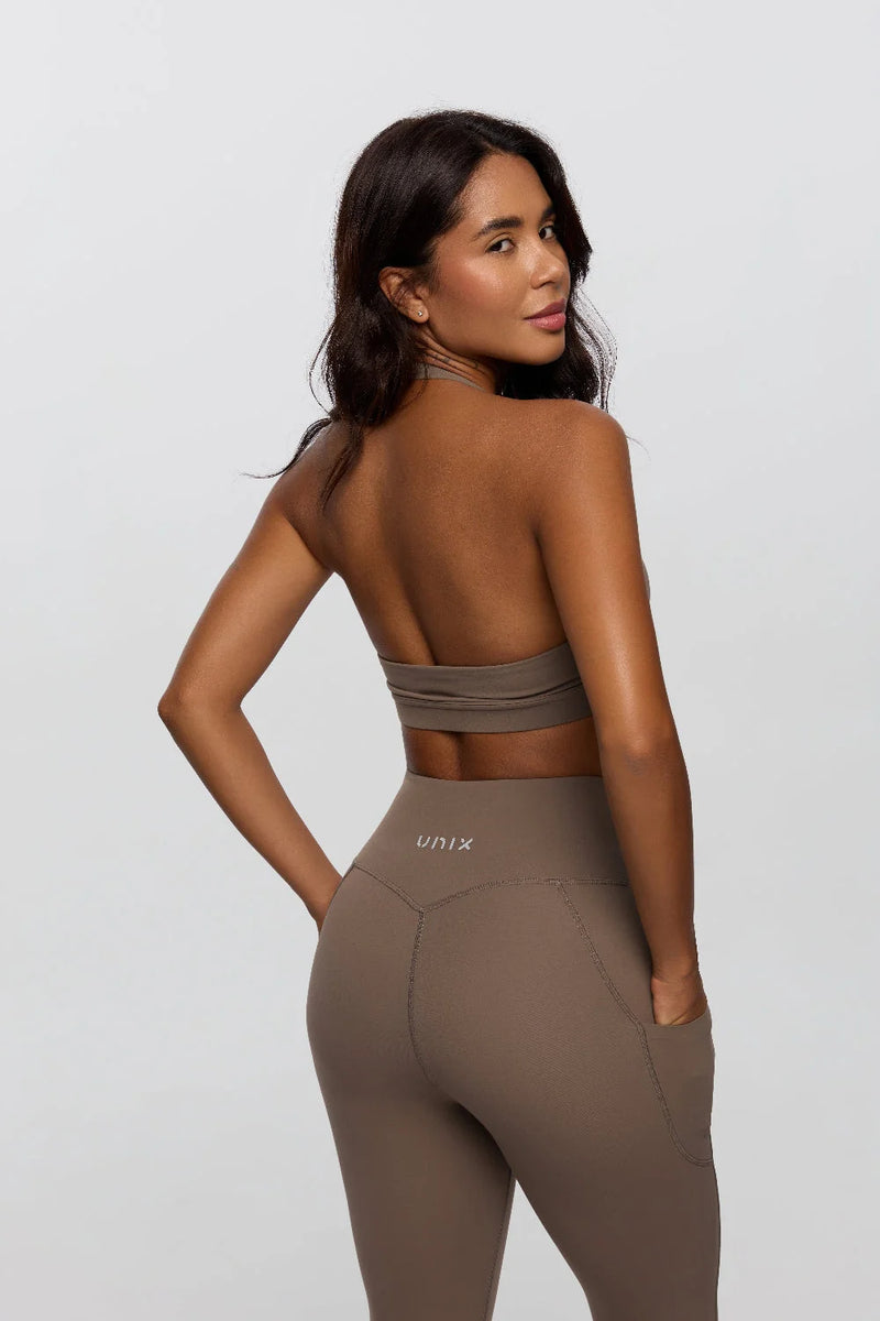 Brown sculpting set back view women heart seam detail - UNIX | طقم نحت الجسم بني نسائي من الخلف بتفاصيل خياطة على شكل قلب أنثوية - UNIX