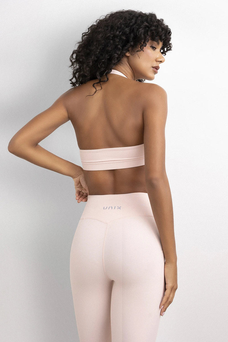 Curve Enhance set women whip pink fabric detail - UNIX | تفاصيل قماش الطقم الرياضي الوردي المرن وغير الشفاف — UNIX