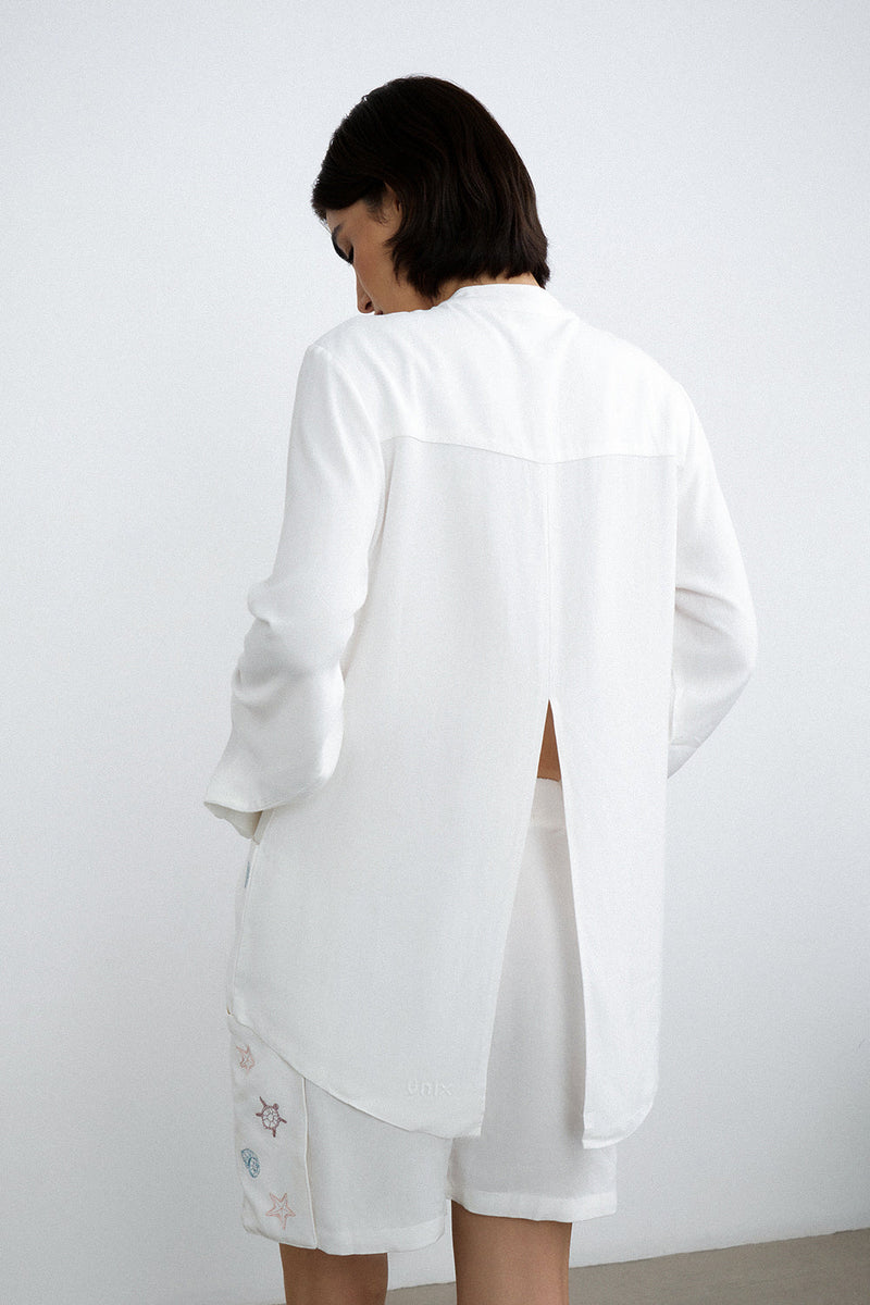 Pearla linen set women marine inspired embroidery detail - UNIX | طقم كتان بيرلا نسائي بتطريز مستوحى من الأجواء البحرية - UNIX