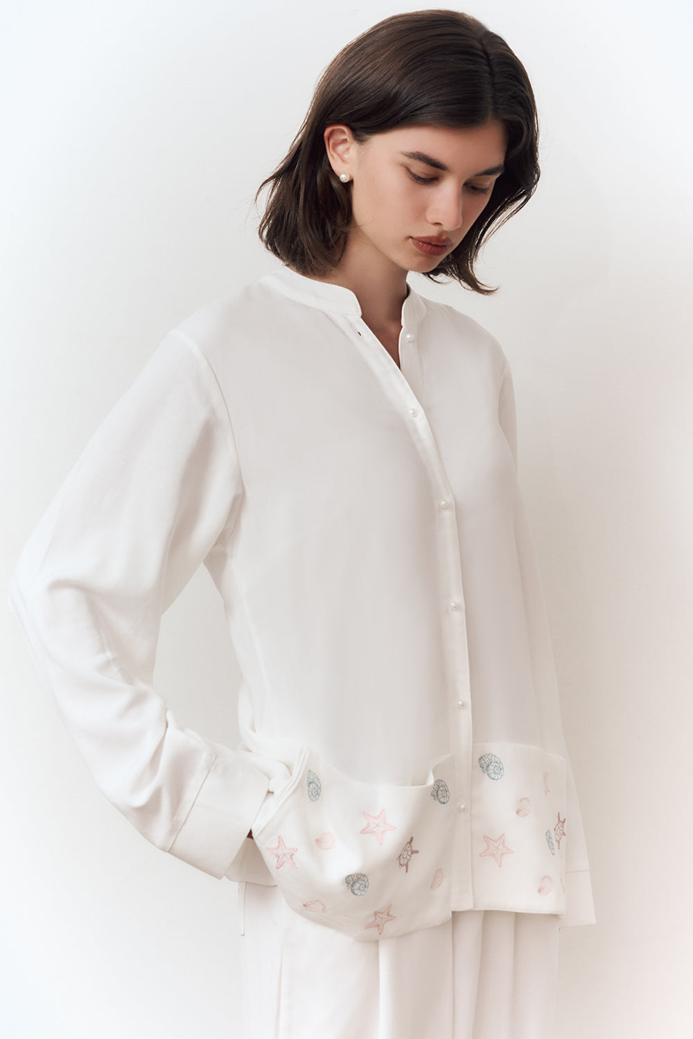 Pearla shirt women marine inspired embroidery detail - UNIX | قميص بيرلا نسائي بتطريز مستوحى من الأجواء البحرية - UNIX