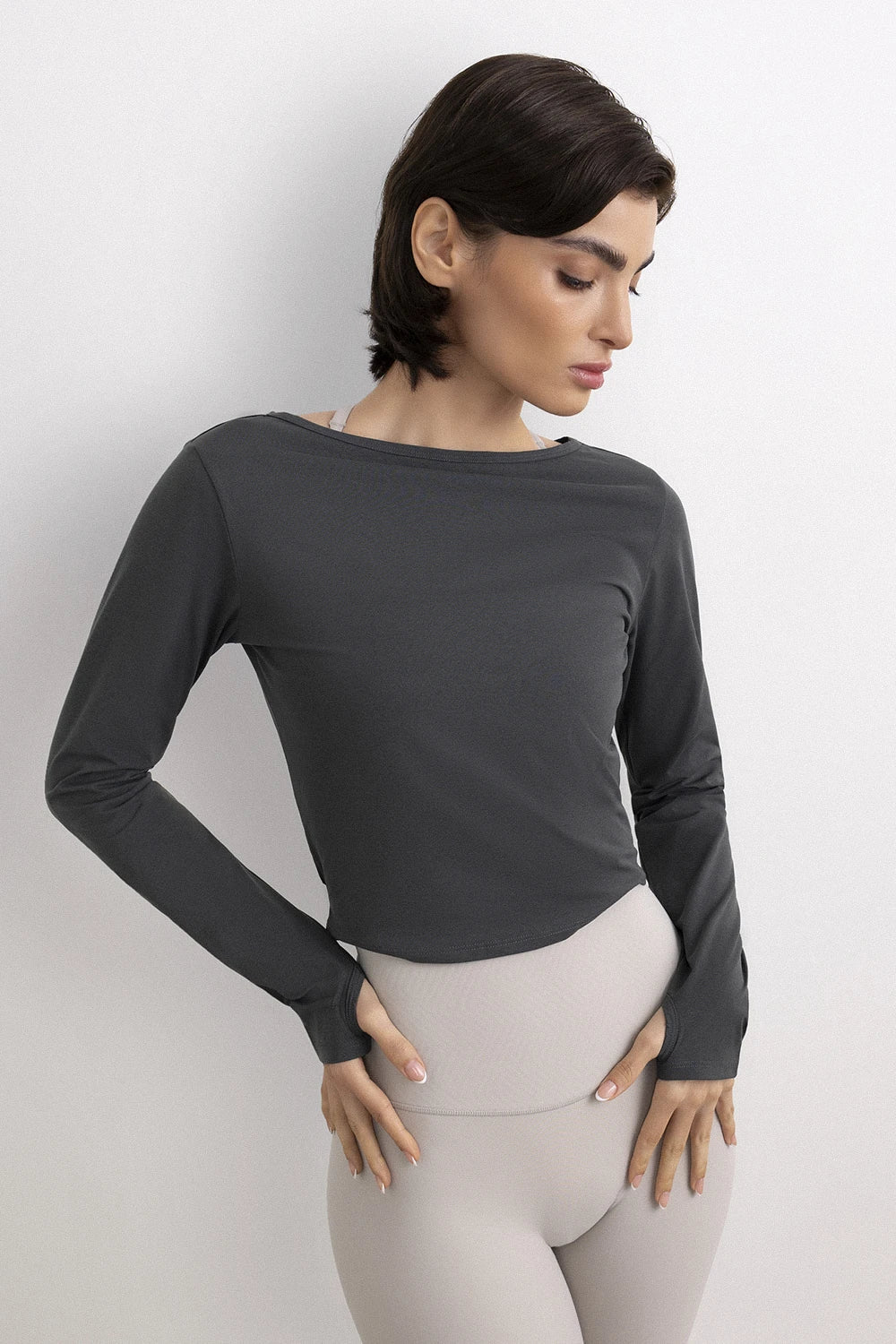 Twist top women coal twisted open back - UNIX | توب تويست فحمي نسائي بفتحة ظهر ملتفة — UNIX