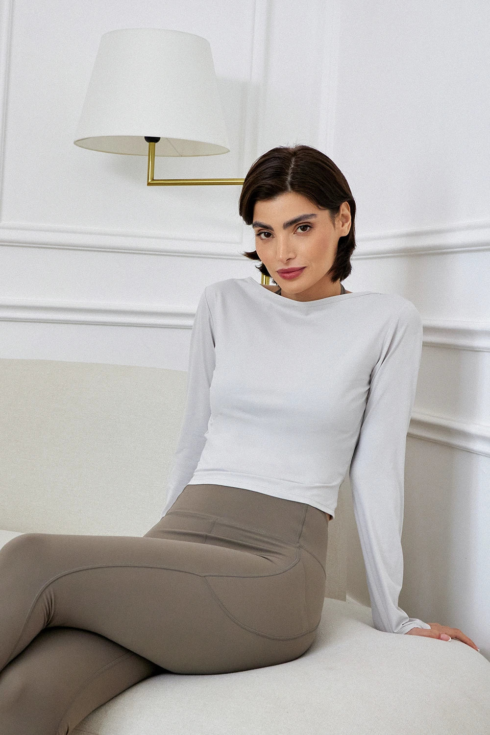 Twist top women silver fabric detail - UNIX | تفاصيل قماش توب تويست الفضي المرن والناعم — UNIX